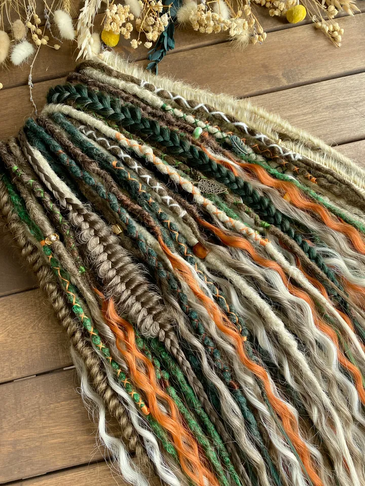Brown blonde green and ginger synthetic curly de dreads Ready to ship π