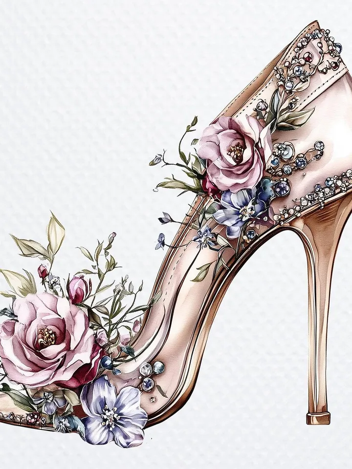 12 Floral Prom Shoes PNG Bundle, Printable Watercolor sublimation, High Quality PNGs, Digital download, Paper crafts, junk journals