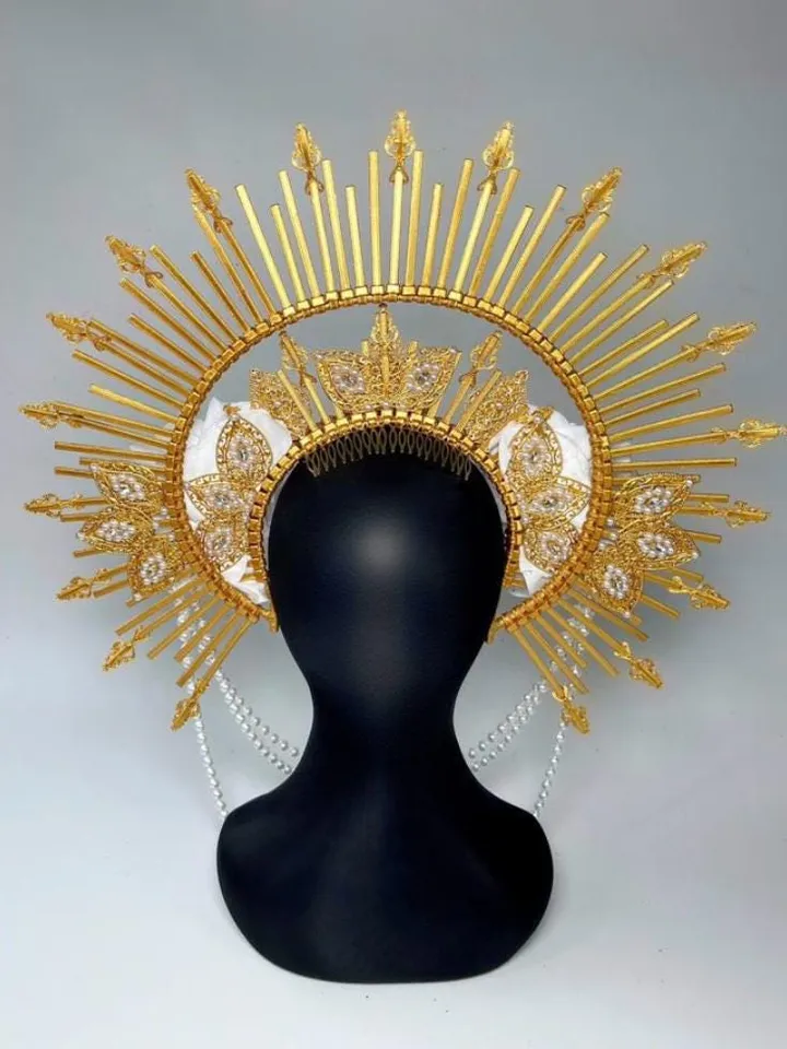 Goddess of the Sun, Crown of Leaves, Halo Crown of Gold Leaf, Headwear, Tiara, Greece God Mystery Sun, customize