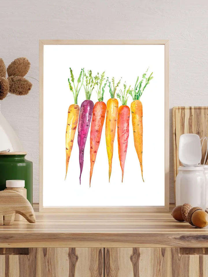 Carrot Watercolor Painting Vegetable Wall Art Food Art Print Garden Kitchen Art Print Easter Carrot Art Print Garden Fruits Prints Art Print