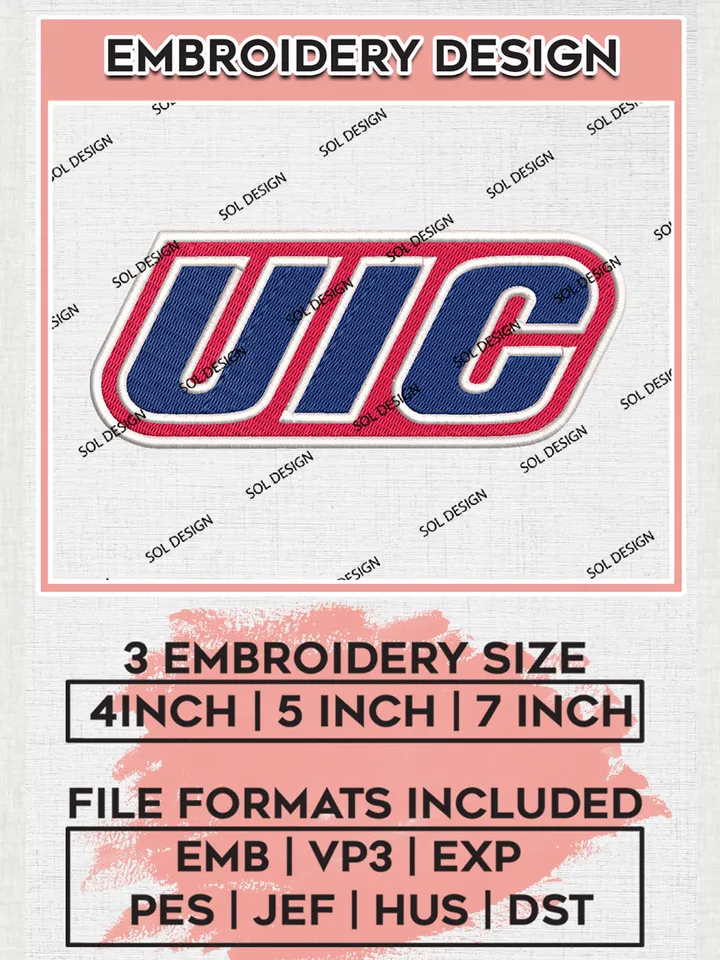 UIC Flames Logo Machine Embroidery Design, NCAA UIC Flames Embroidery Design Design files, NCAA Embroidery Designs, NCAA Machine Embroidery Designs, Digital Download