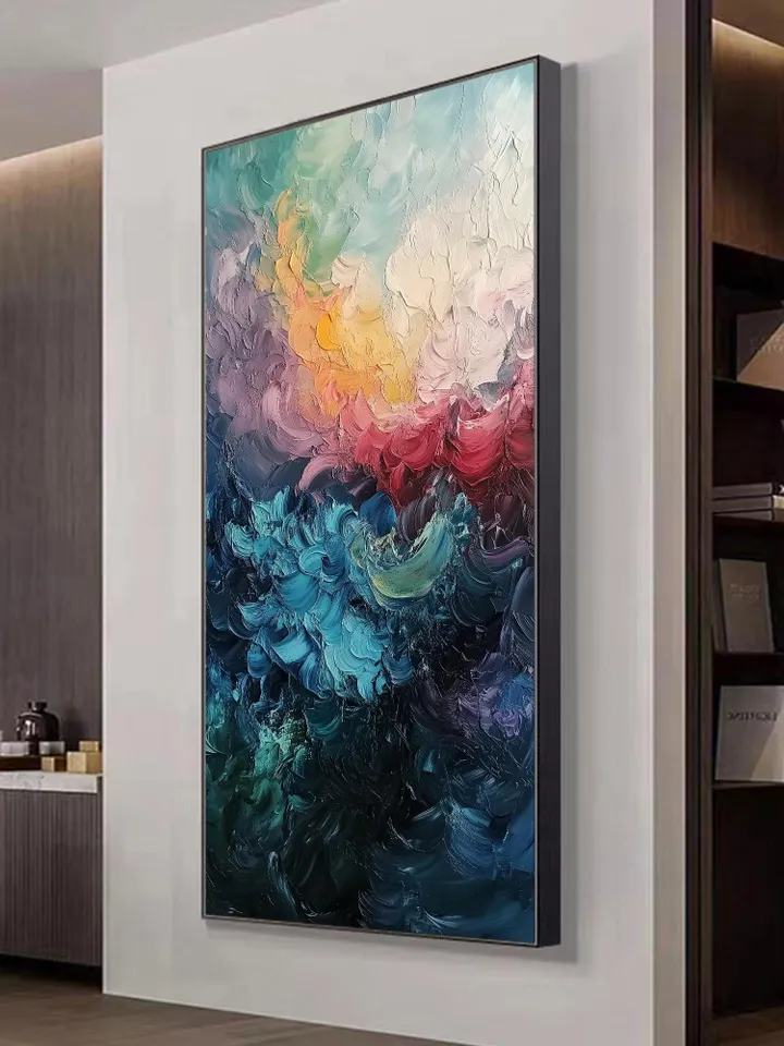 Original Abstract Colorful Waves Oil Painting on Canvas | Blue, Pink, and Gold | Wall Art for Modern Home Decor Large Wall Art | Bedroom Art