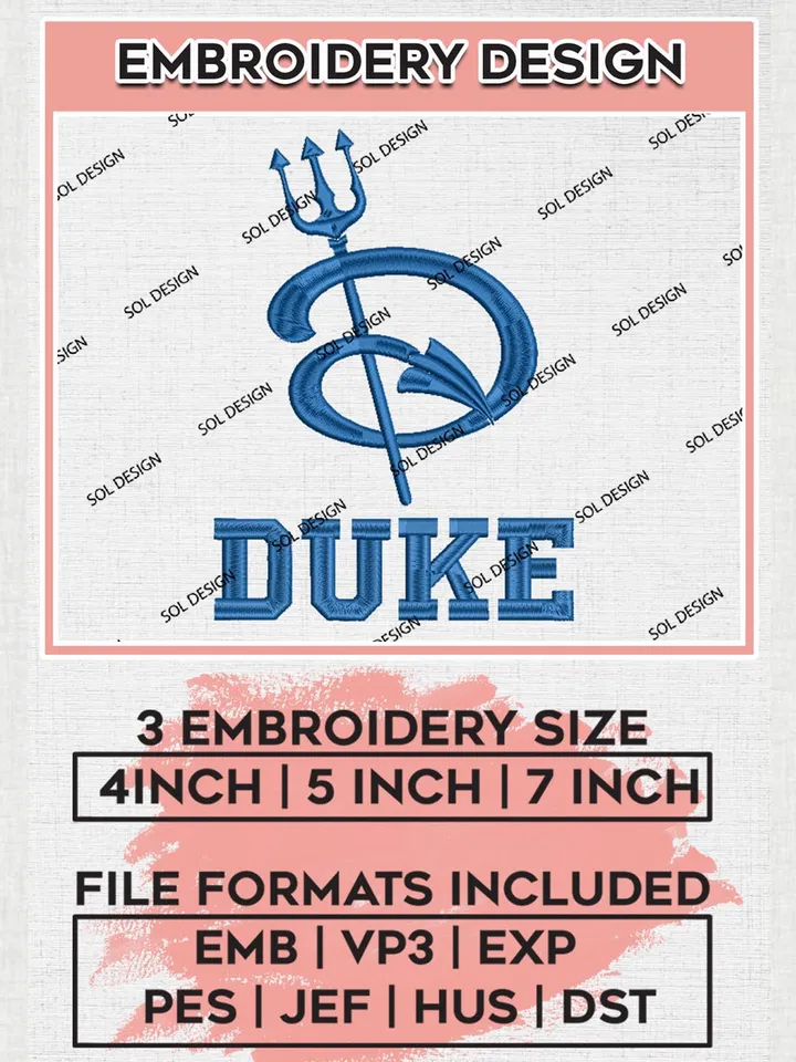 NCAA Duke Team Logo Machine Embroidery Design, NCAA Duke Blue Devils Embroidery Design Design files, NCAA Team Embroidery Designs, NCAA Machine Embroidery Designs, Digital Download