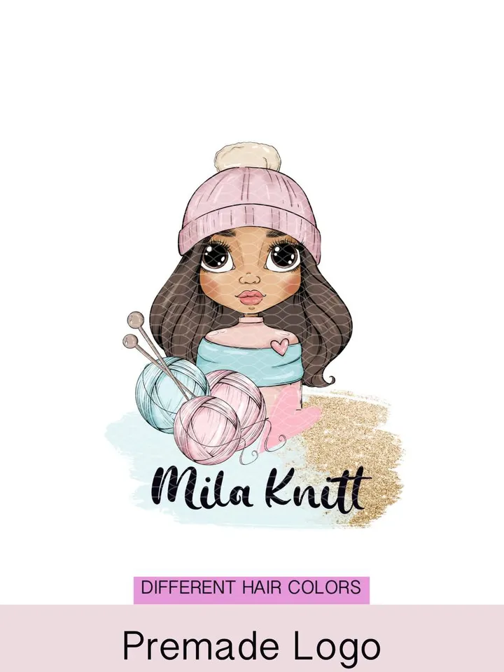 Best Knitting Crochet Premade Logo Design, Small Business Logo, Yarn Logo, Logo with Wool, Cute Logo, Cartoon Crafter Handmade Logo