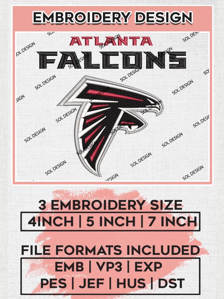 NFL Atlanta Falcons Embroidery Designs, NFL Falcons, NFL Embroidery Designs, NFL TAtlanta Falcons Machine Embroidery Design, Digital Download
