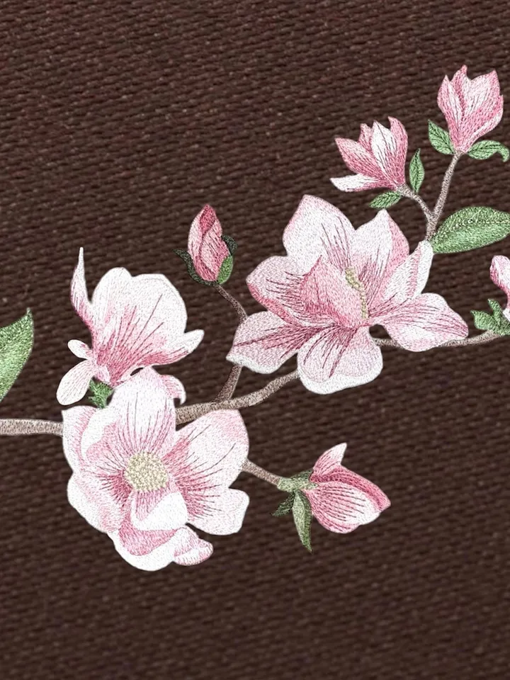 Magnolia twig in the technique of art embroidery machine embroidery design digital embroidery pattern