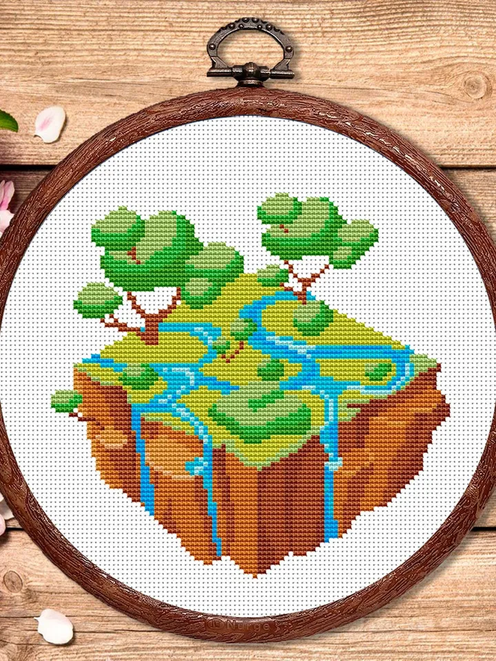 Flying Island Cross Stitch Pattern, Island Cross Stitch, Embroidery Travel, Travel Cross Stitch Pattern, Modern Cross Stitch #trl010