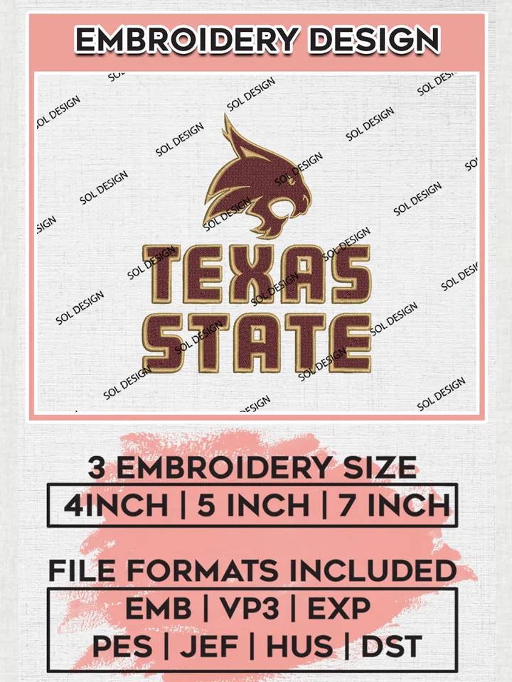 NCAA Texas State Team Logo embroidery designs, NCAA Texas State Bobcats Machine embroidery designs, NCAA College Team Logo embroidery designs, Machine embroidery designs, Digital Download