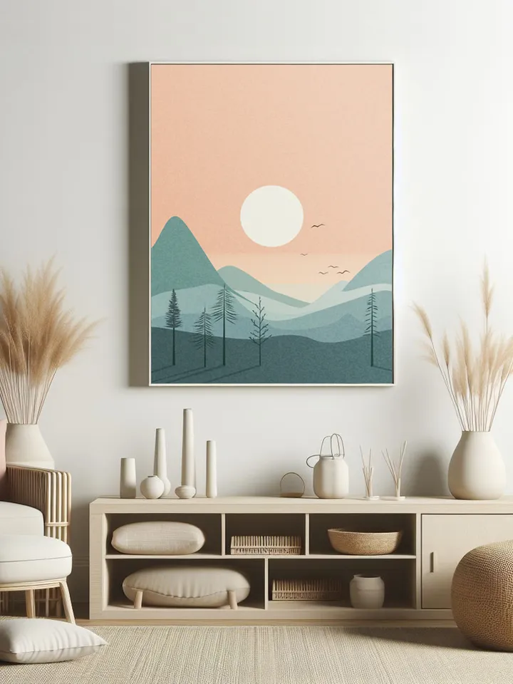 Minimalist Wall Art "Pastel Landscape" Boho Minimalist Home Decor.