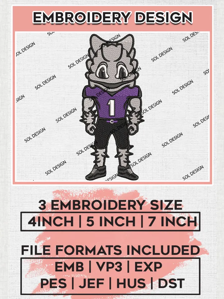 TCU Horned Frogs College Team Mascot Logo Embroidery Design Files, NCAA TCU Horned Frogs Machine Embroidery, NCAA Teams, 3 sizes, NCAA Machine embroidery designs, Digital Download