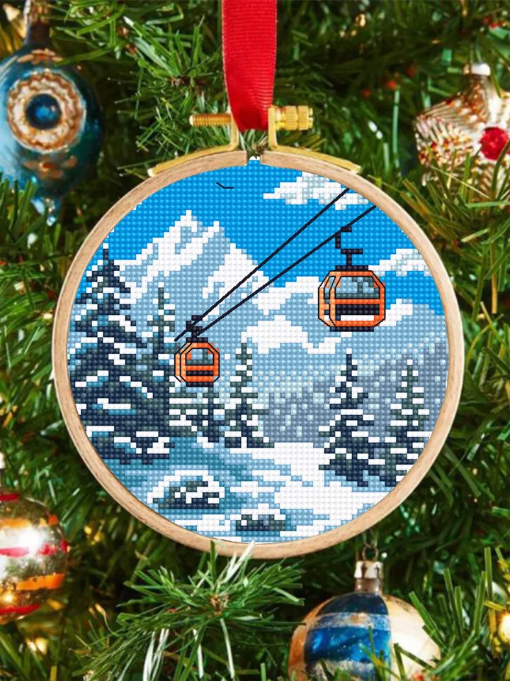 Winter landscape cross stitch pattern PDF download Ski lift gondola cross stitch, Small snow pattern digital PDF, Mountain landscape #L94