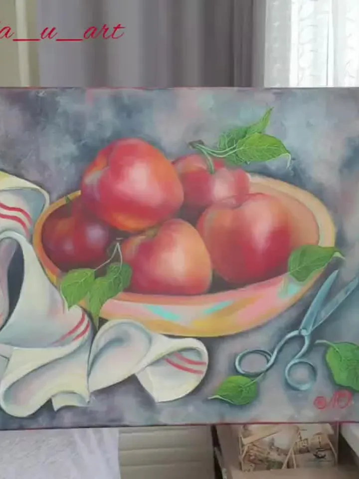 Apple Painting Fruit Original Art Kitchen Artwork Still Life Canvas Oil Painting
