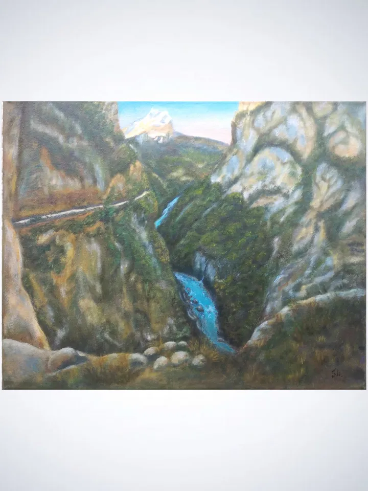 Oil Painting Caucasus Mountains Wall Art Landscape Gorge Original Art 20x16 inch