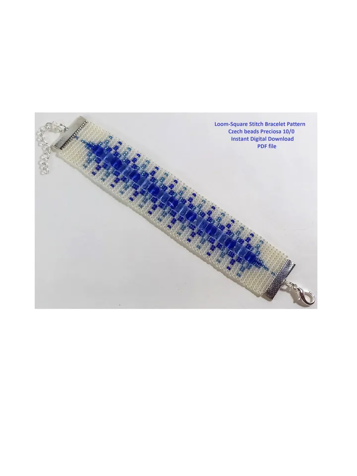 TUTORIAL Cuff Bracelet Loom - Square Stitch, Bead Patterns Bracelet, Seed beads Preciosa and Square glass beads, Instant Download