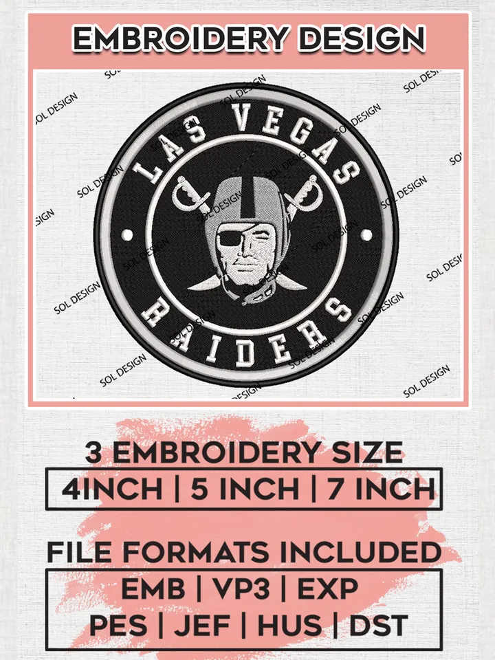 NFL Las Vegas Raiders Circle Logo Embroidery Designs, NFL Raiders Embroidery Designs, NFL Embroidery Designs, NFL Las Vegas Raiders Machine Embroidery Design, Digital Download