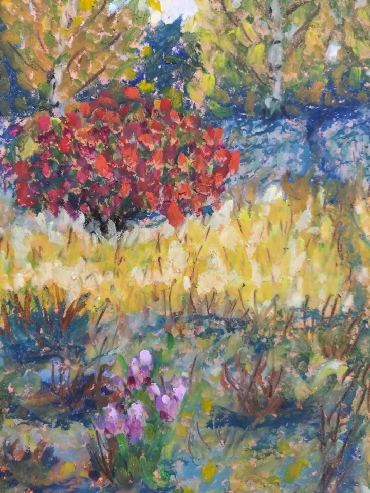 Oil painting in pastel. The rich gold of autumn