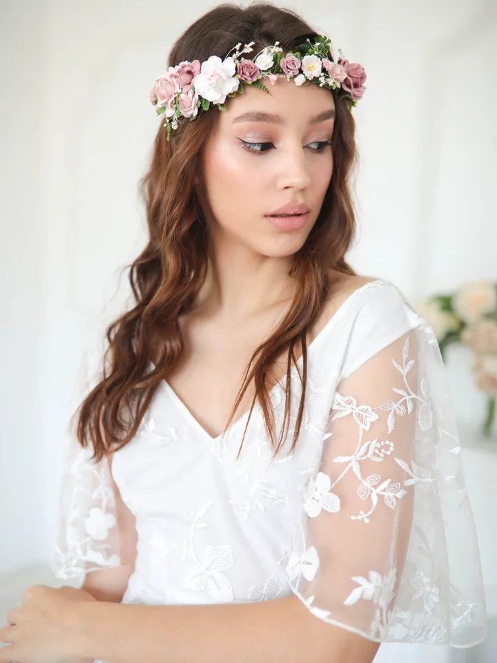 Flower crown, Dusty rose flower crown, Wedding flower crown, Bridal flower crown, Bridesmaids crown