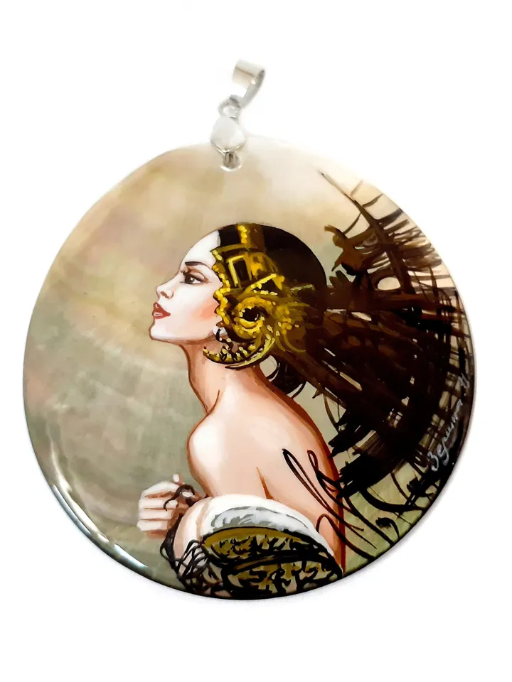 To meet the wind. Mother-of-pearl Russian hand-painted. Hand-painted necklest. MOP. Hand painted miniature painting