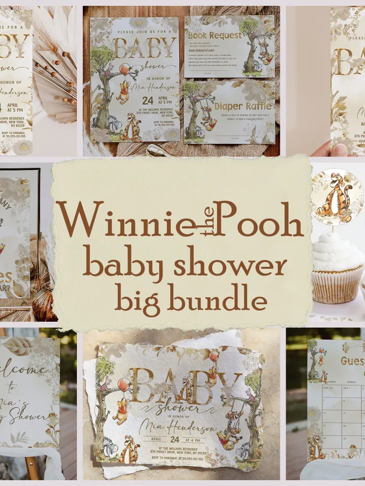 Winnie the Pooh Baby Shower Bundle; Large Winnie the Pooh Baby Shower Set; Honey Bear Baby Shower; We can Bearly Wait shower bundle; poom77