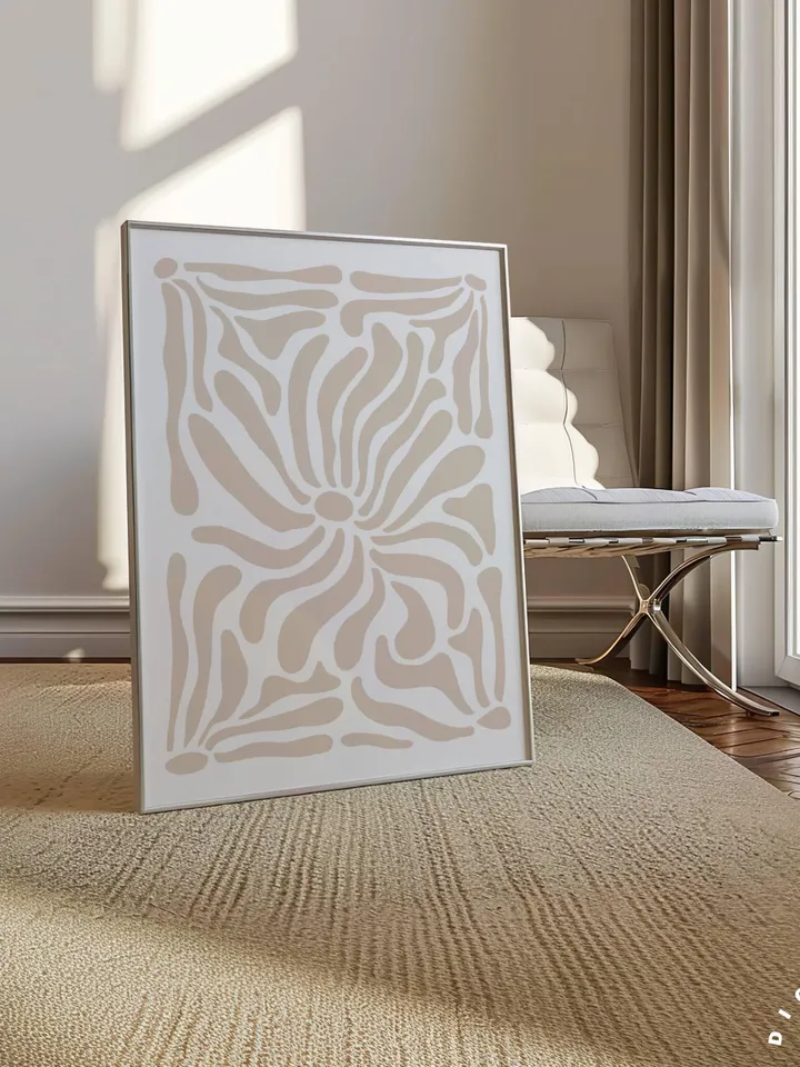 Neutral Wall Art Set of 2 Prints, Boho Flower Print, Beige Abstract Minimalist Organic, Beige Floral Wall Art, Wild Flower, Printable Art