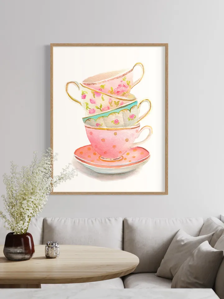 Watercolor Art Print, Kitchen Art Print, Tea Gift, Tea Lover, Tea Cup Illustration, Tea Cup Painting, Tea Party, Gift for her, Kitchen Decor