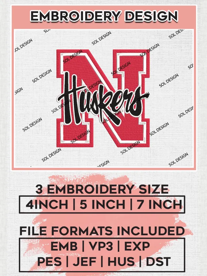 NCAA N Cornhuskers Football Team Logo Machine Embroidery Design, NCAA Nebraska Cornhuskers Team Design Design files, NCAA Team Embroidery Designs, NCAA Machine Embroidery Designs, Digital Download