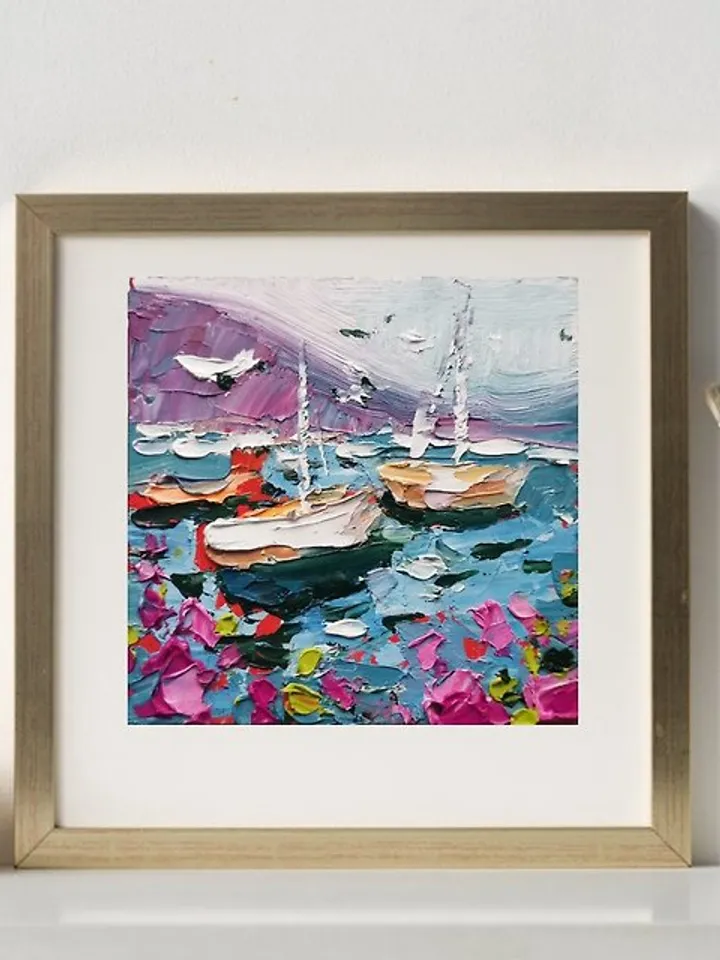 Michigan Sailboats Painting Original Art Impasto Oil Painting Poppy Art Verafe