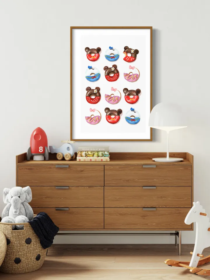 Donut Art Print, Watercolor Painting, Gift For Child,Children Room Print, Candy Sweet, Donut Shop,Cute Donut Wall Art, Children Room Print