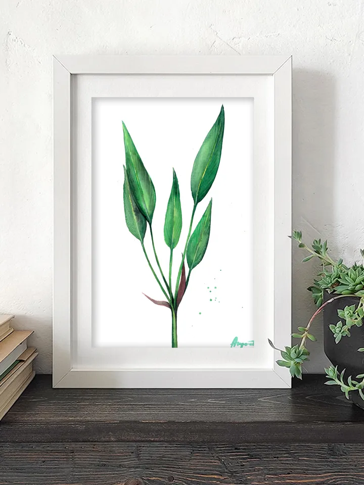 Botany illustration of green leaves Original watercolor, plant painting, room wall decor, plants lover gift, 8x11 in handmade art by Anne Gorywine