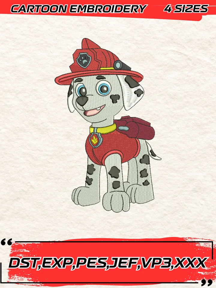 Marshall Paw Patrol Cartoon Embroidery Design,Paw Patrol Cartoon Embroidery Design,Machine Embroidery Design File,4 Sizes, Digital Download