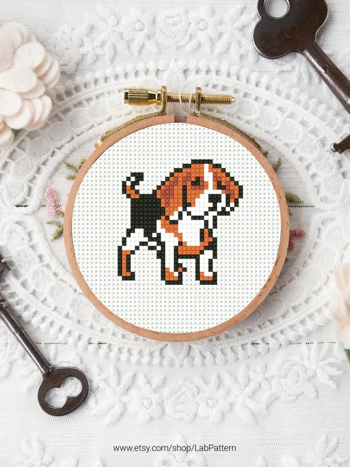 Bundle of 2 mini puppy Cross stitch patterns contemporary dogs Beagle animals beginner counted modern chart gift DIY embroidery instant PDF
