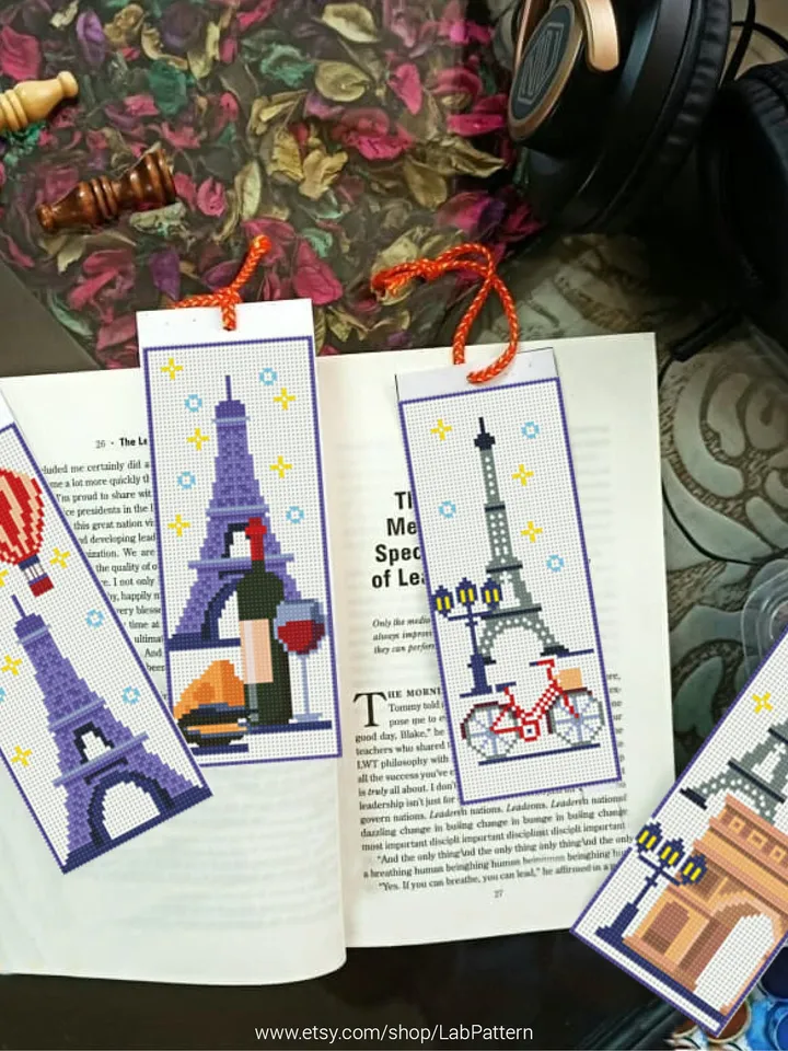 Paris 4 Bookmarks Set Cross stitch pattern | Embroidery Pattern | Instant Download | Embroidery Designs