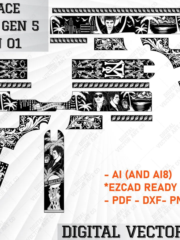 Scarface Design Glock 19 Gen 5 | Digital Laser Engraving File | Ezcad Svg | Custom Art | Vector