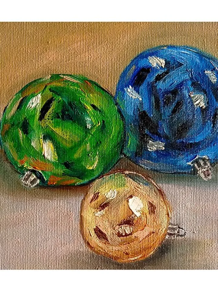 Christmas Decor Picture with Christmas Balls Small Oil Painting 15x20 cm