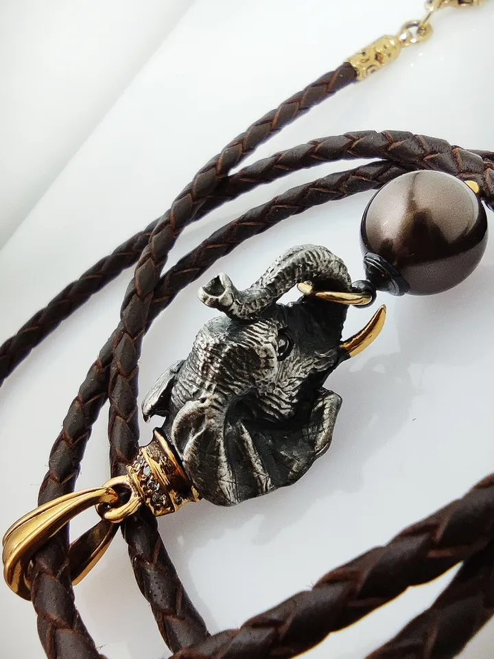 Designer necklace - totem Elephant with pearls