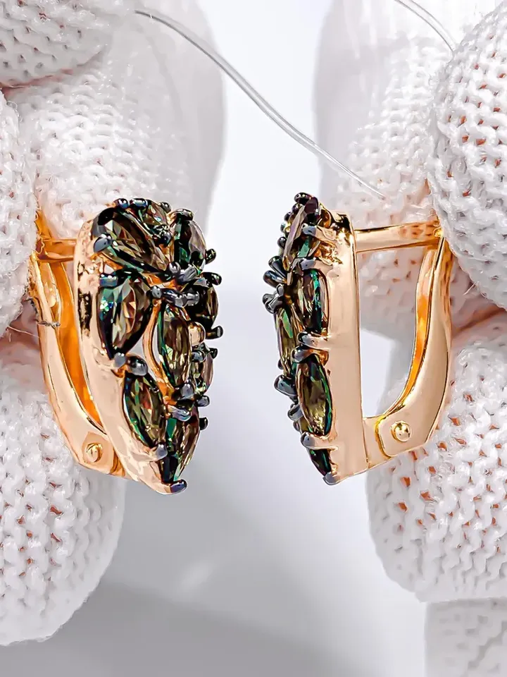 Earrings jewelry Silver gold plated 925 assay value with tourmaline