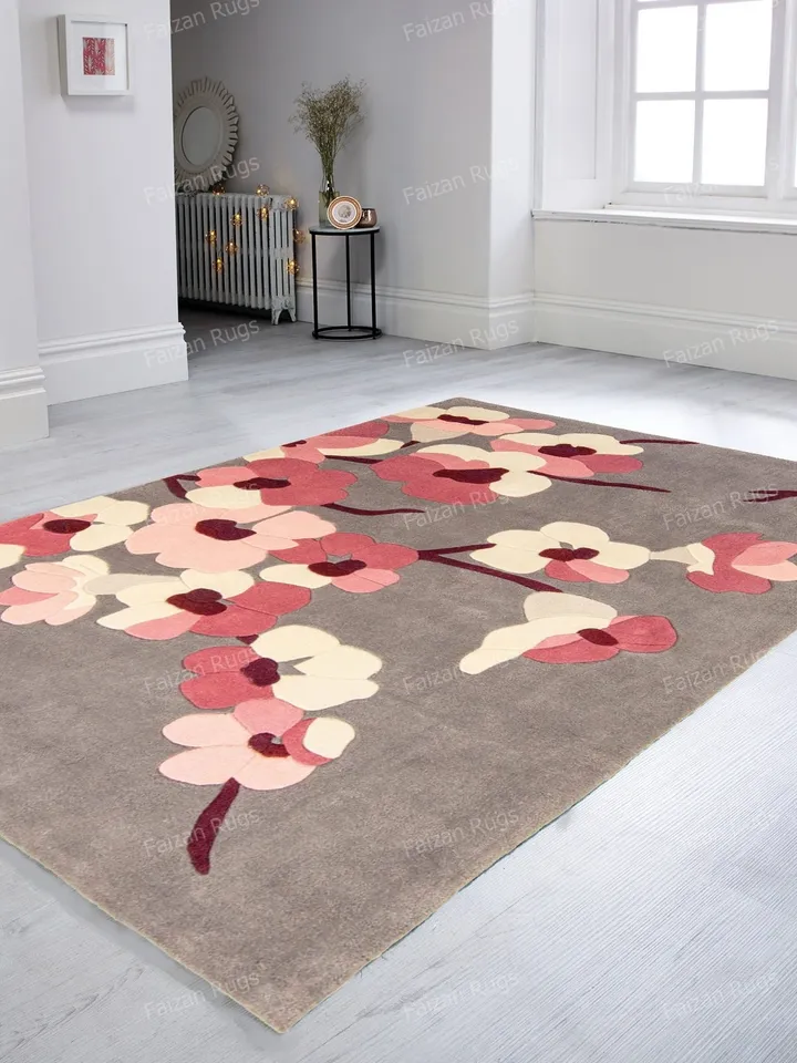 Natural Pink floral hand tufted rug 100% wool for living room, bed room, kids room in any size 10x14,10x12,9x12,8x10 Quick up guys!!!!