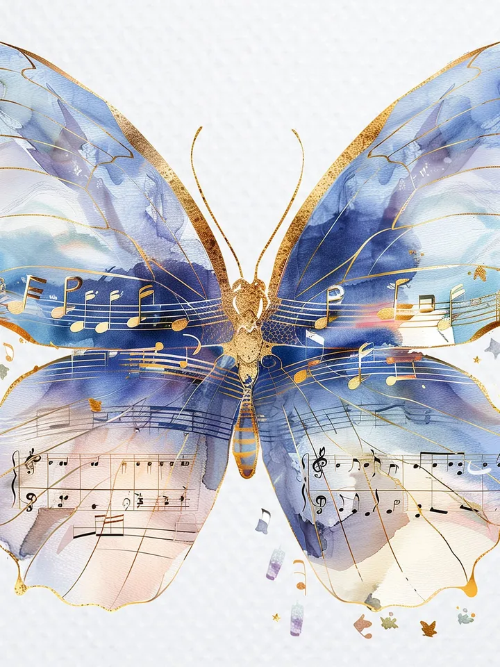 12 PNG Butterfly Music Notes Clipart Bundle, Butterfly Wall Print, Printable Watercolor Butterfly for sublimation, Paper craft, junk journal