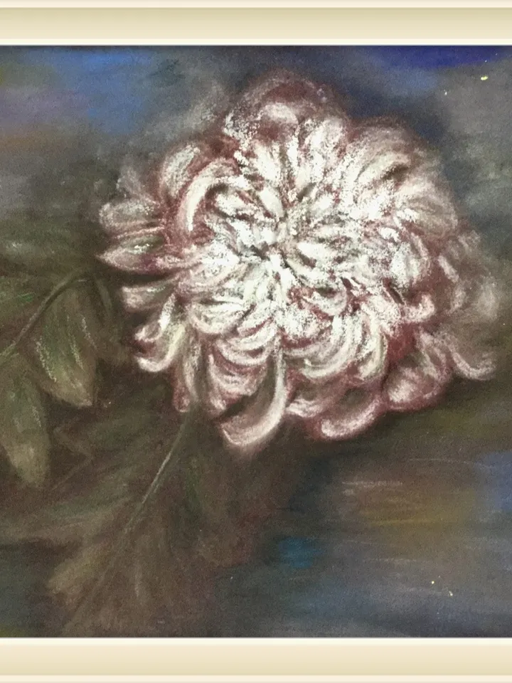 Chrysanthemum pastel original painting.Pastel hand made flowers painting.Small Gift for her.