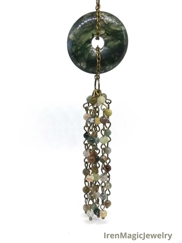 Moss Agate Sautoir Long boho necklace