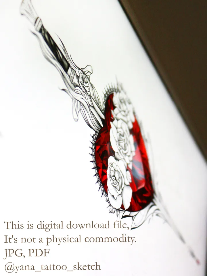 Sacred Heart Tattoo Design Sacred Heart Tattoo Idea Flash Sketch, Instant download JPG, PDF