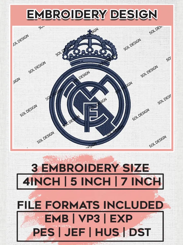 Real Madrid Embroidery Design Files, La Liga Embroidery files, La Liga Real Madrid Teams, Football, Digital Download