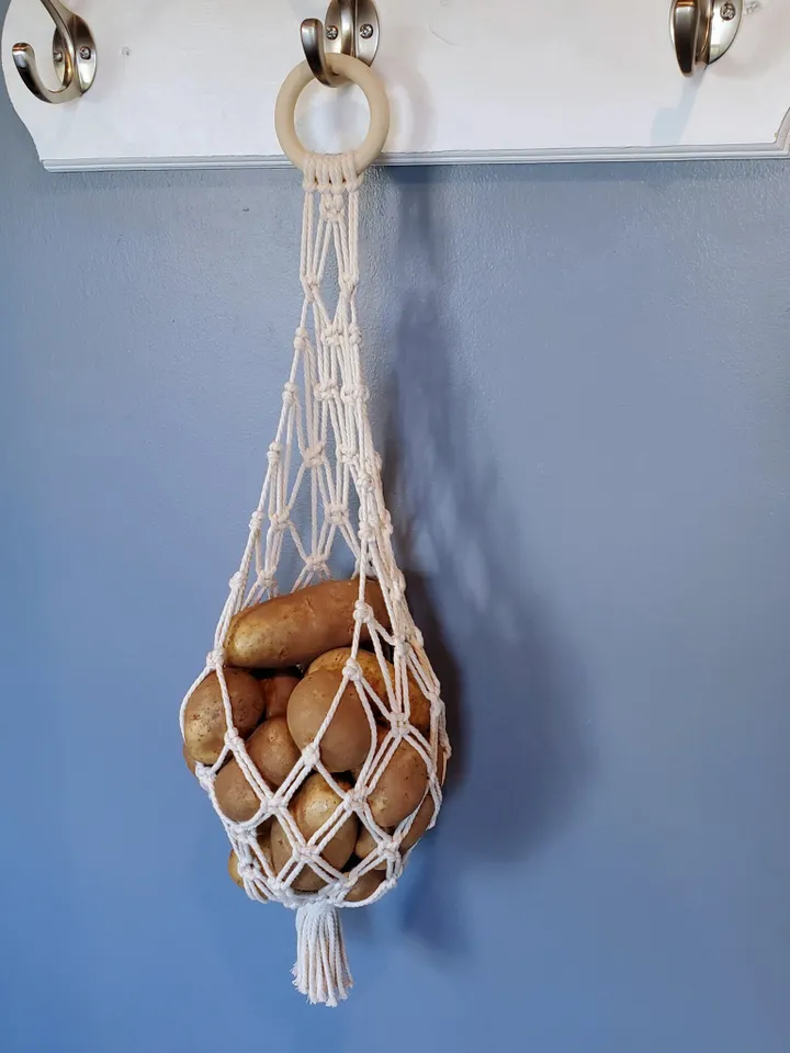 Macrame Potato Net Macrame Produce Bag for Boho Kitchen Decor Kitchen Storage Organization Macrame Fruit Hammock Unique Boho Gift Under 50