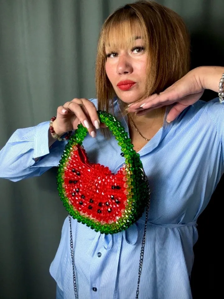 Watermelon beaded handbag, women bag, shoulder bead bag, purse for summer, bridesmaid woven bag, festival bag, small crossbody, luxury gift