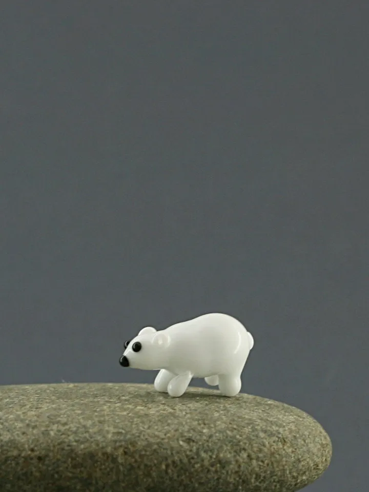 Glass figurines Polar Bear figurine Glass bear Miniature bear Tiny glass animals Blown glass art Terrarium figurines Dollhouse figurines