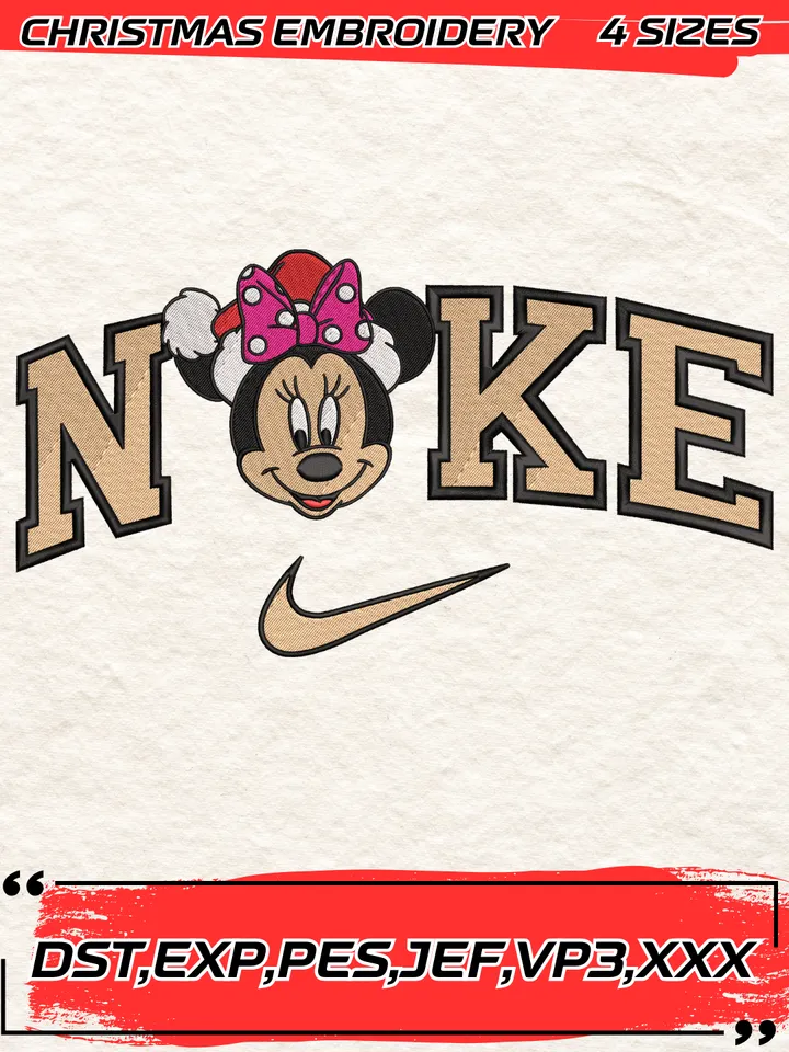 Swoosh Mickey Santa Hat Christmas Embroidery Design,Christmas Embroidery Design,4 Sizes,Digital Download