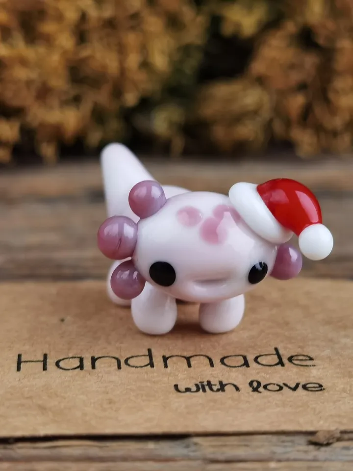 Glass axolotl figurine Tiny axolotl gifts miniature axolotl decor Blown glass art axolotl ornaments Axolotl Aquarium decor Tank Fish