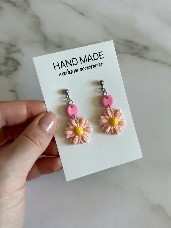 Polymer clay earrings, handmade earrings, daisy earrings