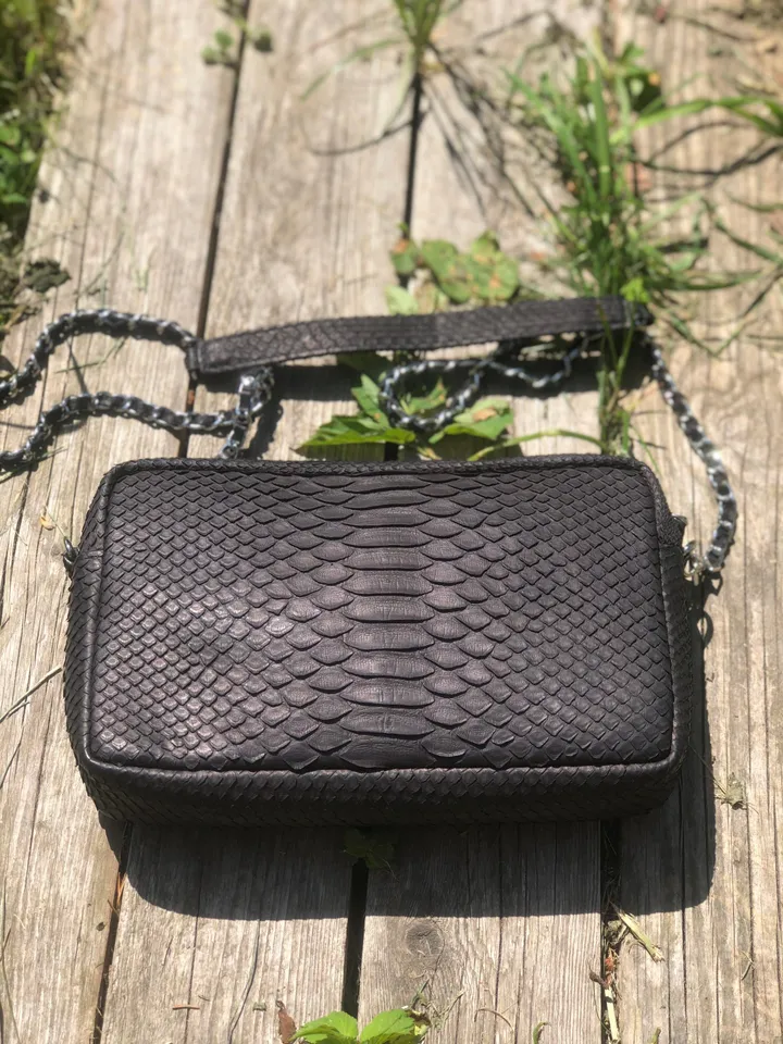 Genuine Python Skin Women Classy Black Bag | Women Shoulder Bag | Handmade Leather Snake Shuolder Bag | Python Skin Crossbody Bag Elegant
