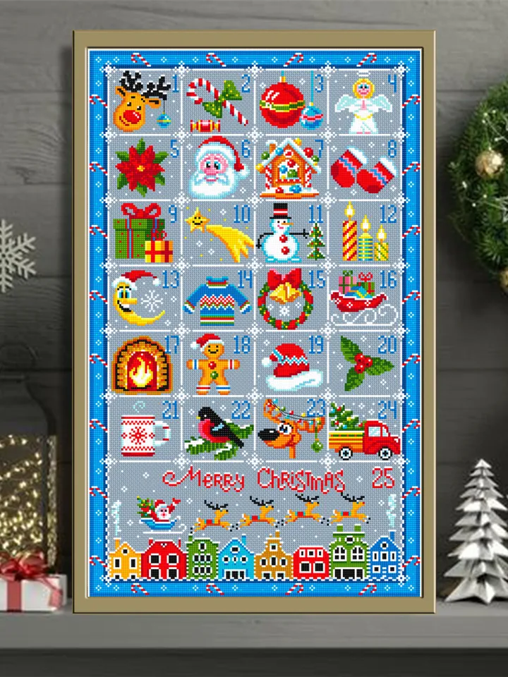 Christmas advent calendar cross stitch pattern PDF download Merry Christmas cross stitch chart, Christmas pattern digital PDF #N46